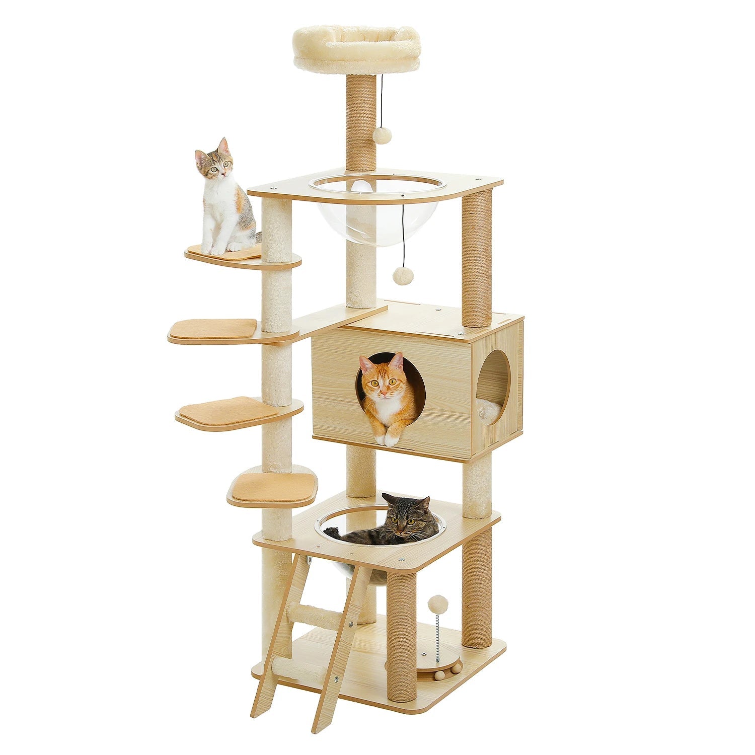 Arbre à Chat en Bois Multi-Niveaux avec Griffoir et Hamac